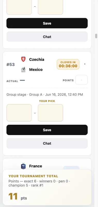 Vista móvil · picks y total del torneo